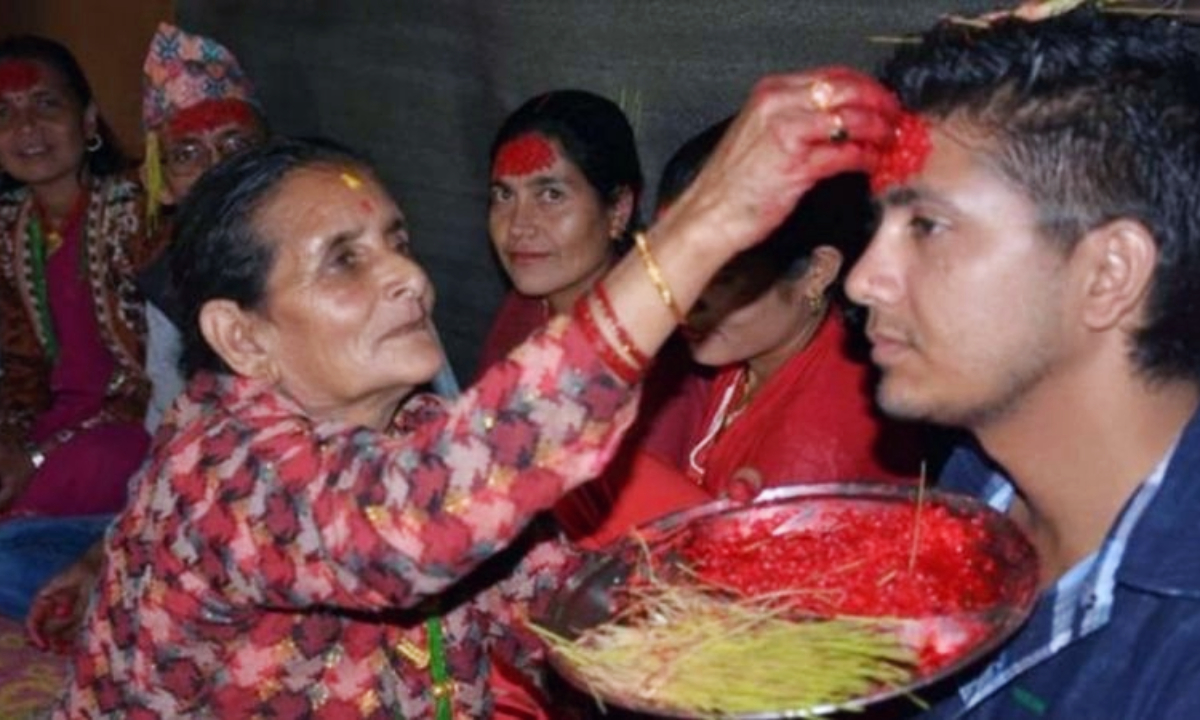 A blessing given to a man when he wears the Tika of Dashain