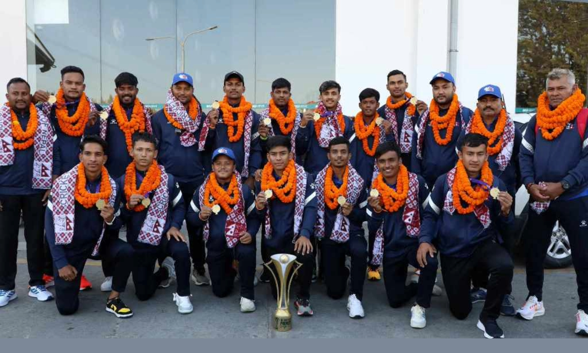 A grand welcome to the Nepali team that returned home after winning the ACC U-19 Premier Cup title