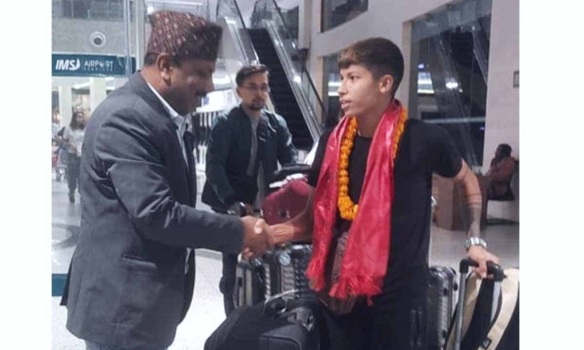 Footballer Sabitra arrived in Nepal on a regular flight from Israel