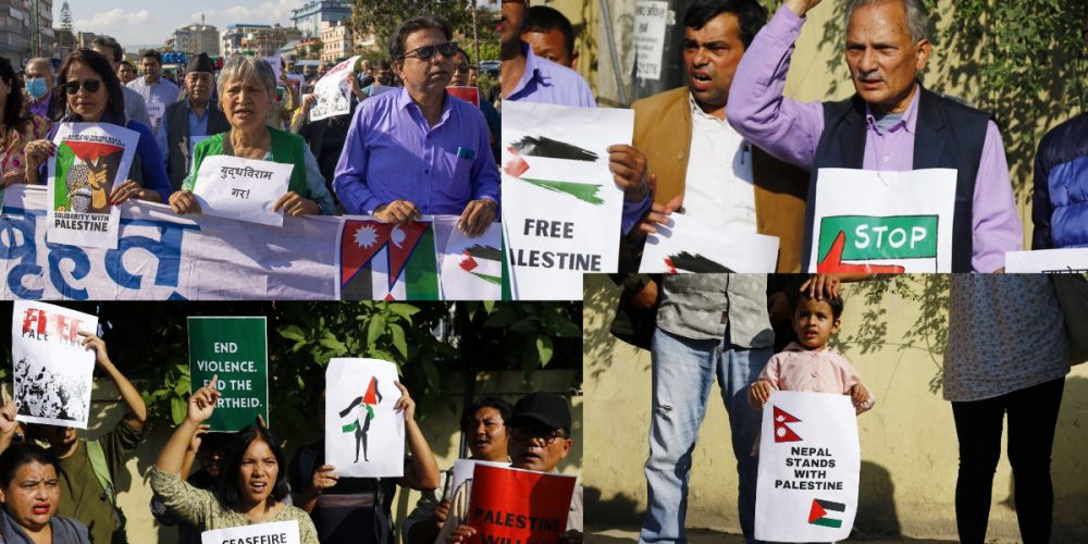 Former Prime Minister and his family in a civil demonstration in front of the israel embassy