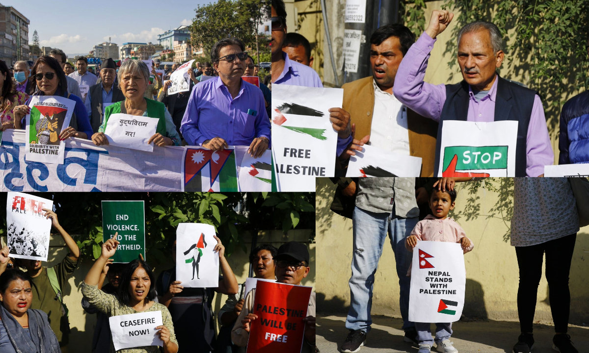 Former Prime Minister and his family in a civil demonstration in front of the israel embassy