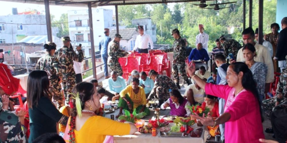 On the occasion of Badadashain Nepali Army provides food to senior citizens