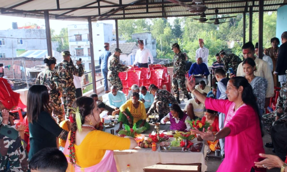 On the occasion of Badadashain Nepali Army provides food to senior citizens