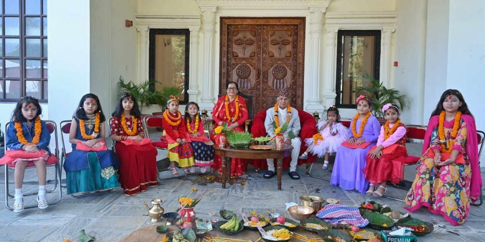 Puja by washing the feet of the bride by President Paudel