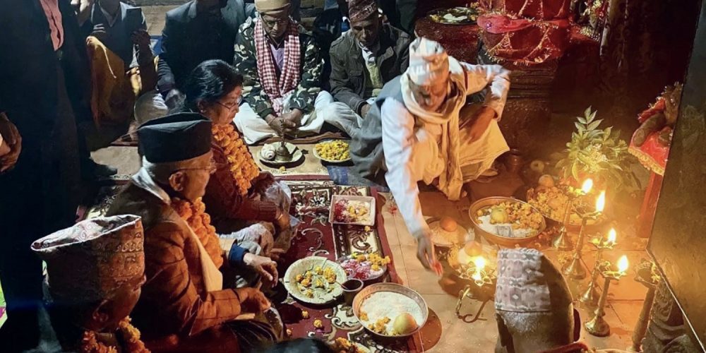 UML President Oli recited prayers at the sacred Ningalashaili temple