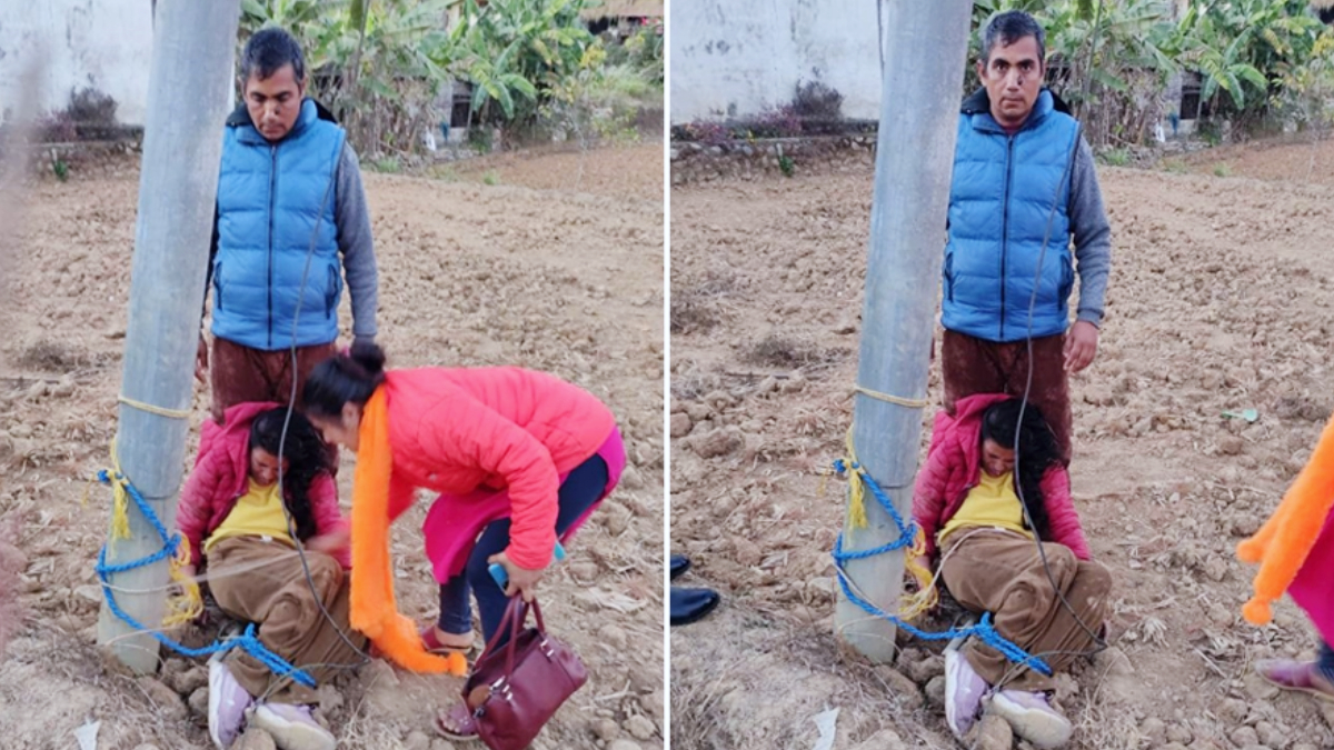 In Sindhuli, a woman was tied to a pole and beaten unconscious