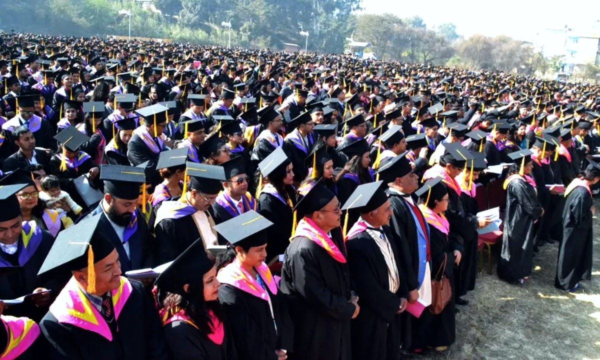 Tribhuvan University's 49th convocation ceremony today, applying for the world record for the number of students being initiated at the same time