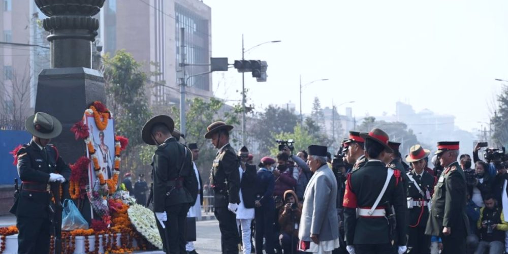 President Paudel garlanded the statue of Prithvi Narayan Shah