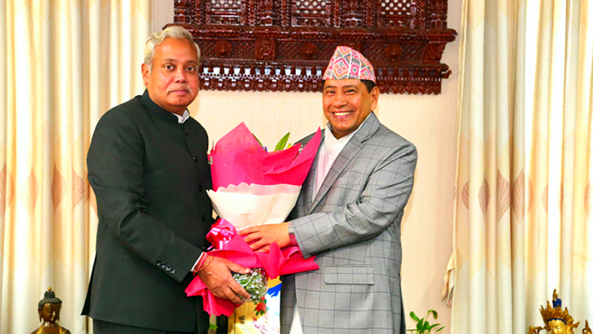 Indian Ambassador Srivastava came to meet Foreign Minister Shrestha