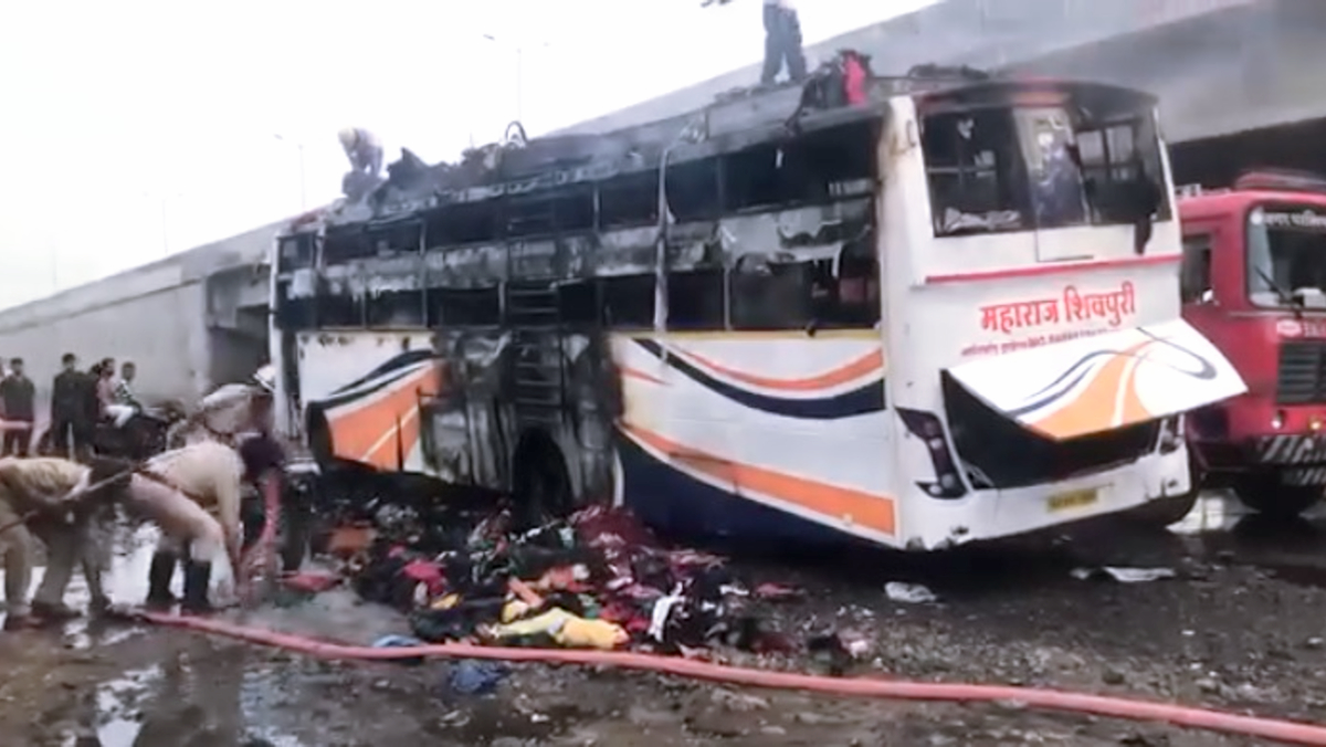 A bus coming to Nepal from Pune India caught fire