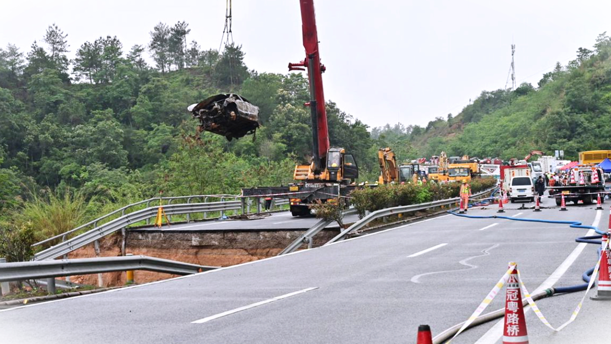 A section of highway collapsed in Guangdong province on Wednesday